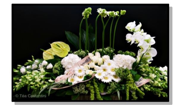 Montage de fleurs naturelles du funérarium Simon et Fils rue Saint-Nicolas à Liège